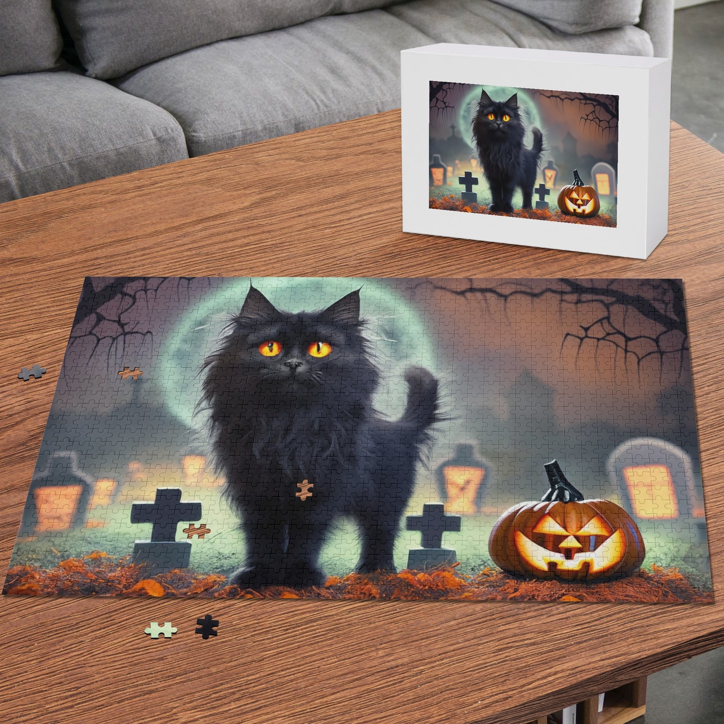 Black Cat Halloween Wooden Picture Jigsaw Puzzle (1000 Pcs)