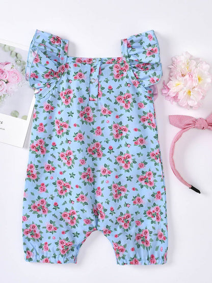 Infant/Baby Printed Bow Detail Square Neck Romper