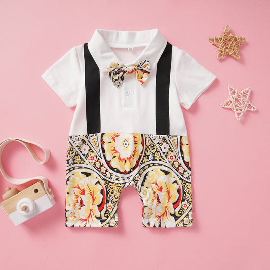 Infant/Baby Floral Short Sleeve Collared Jumpsuit
