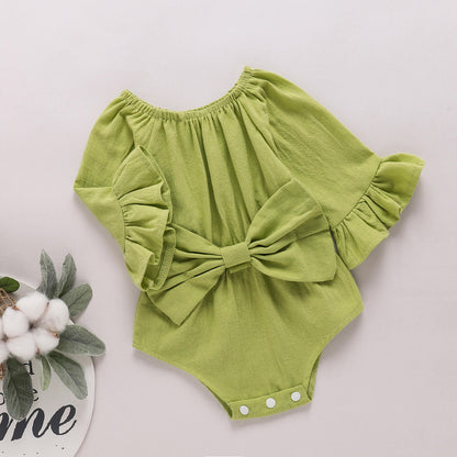 Infant/Baby Bow Detail Flounce Sleeve Bodysuit