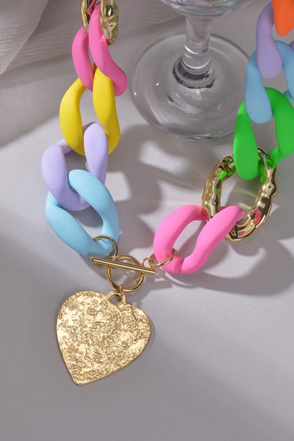 Multi Colored Chunky Heart Pendant Statement Necklace