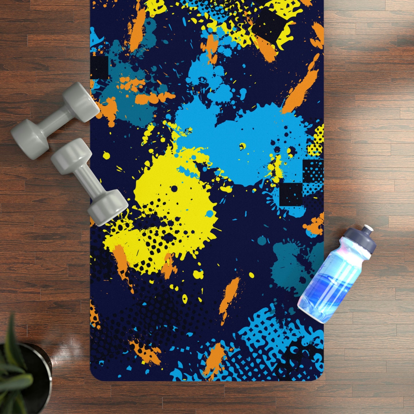 Half Tone Blue Splash - Rubber Backed Yoga Mat