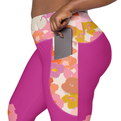 Bold Floral - Crossover Yoga Leggings with Pockets