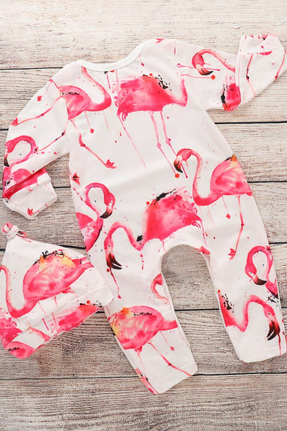 Infant/Baby Flamingo Print Round Neck Jumpsuit