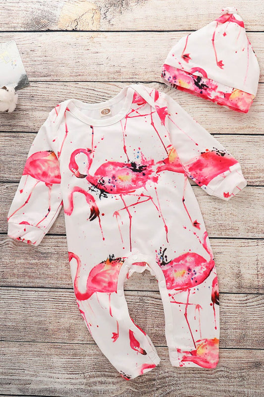 Infant/Baby Flamingo Print Round Neck Jumpsuit