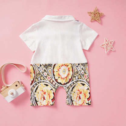 Infant/Baby Floral Short Sleeve Collared Jumpsuit
